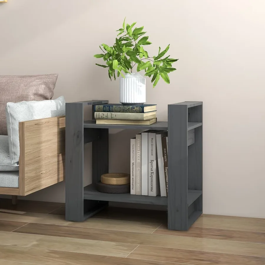 Bibliothèque/Séparateur de pièce Gris 60x35x57 cm Pin massif - 6