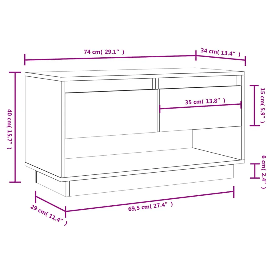 Meuble TV Gris 74x34x40 cm Bois de pin massif - 10