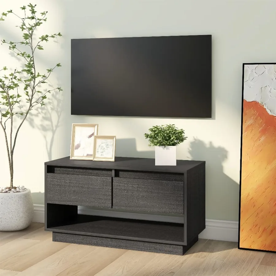 Meuble TV Gris 74x34x40 cm Bois de pin massif - 8