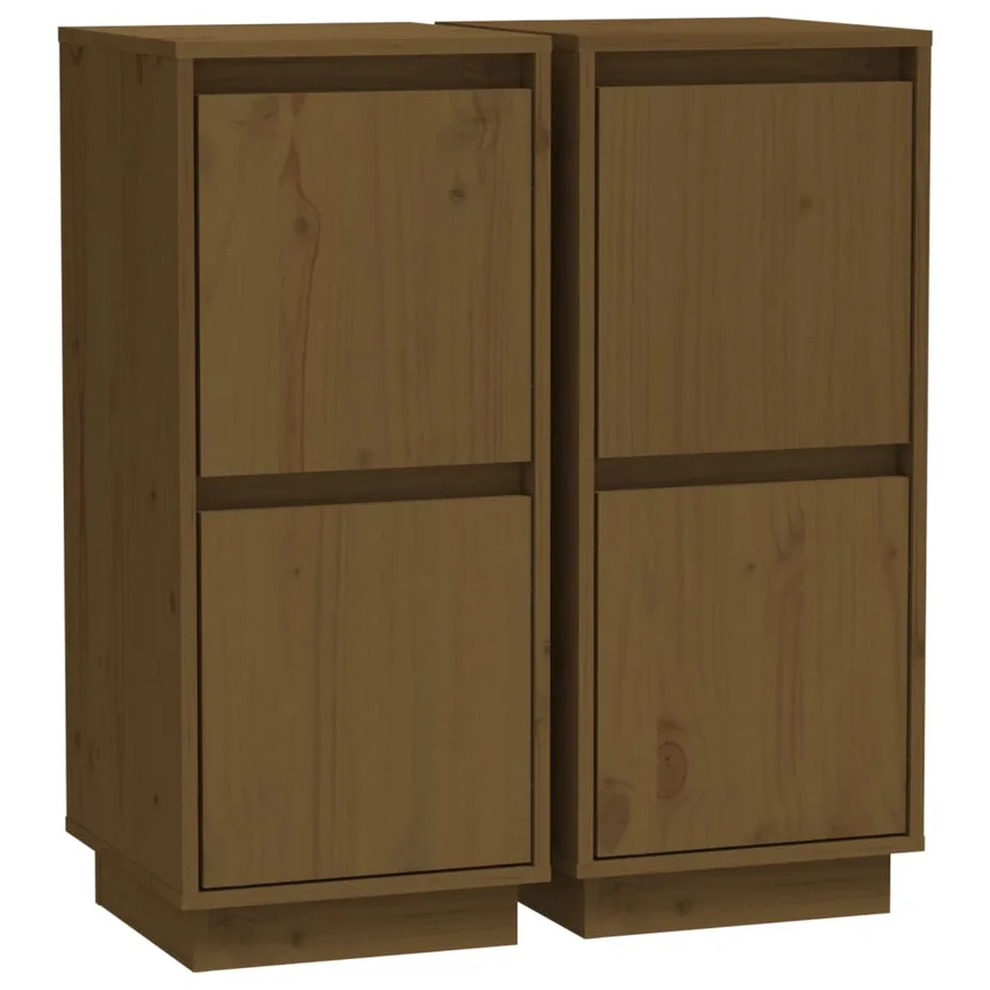 Buffets 2 pcs Marron miel 31,5x34x75 cm Bois massif de pin - 2