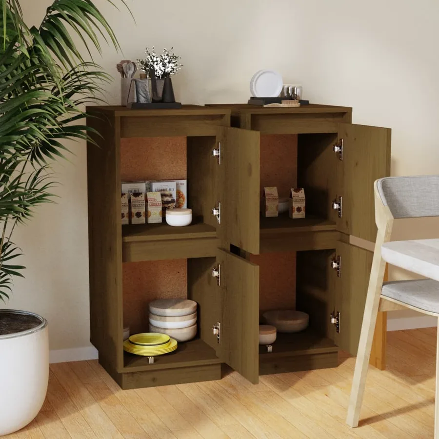 Buffets 2 pcs Marron miel 31,5x34x75 cm Bois massif de pin - 3