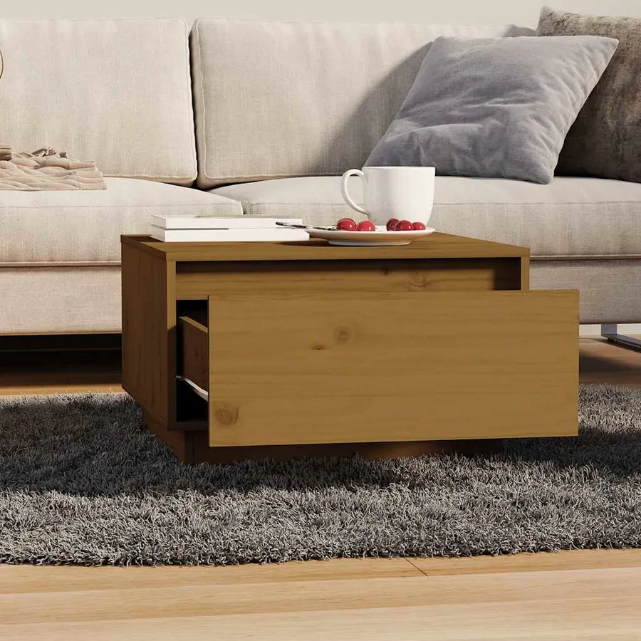 Table basse Marron miel 55x56x32 cm Bois massif de pin - 3