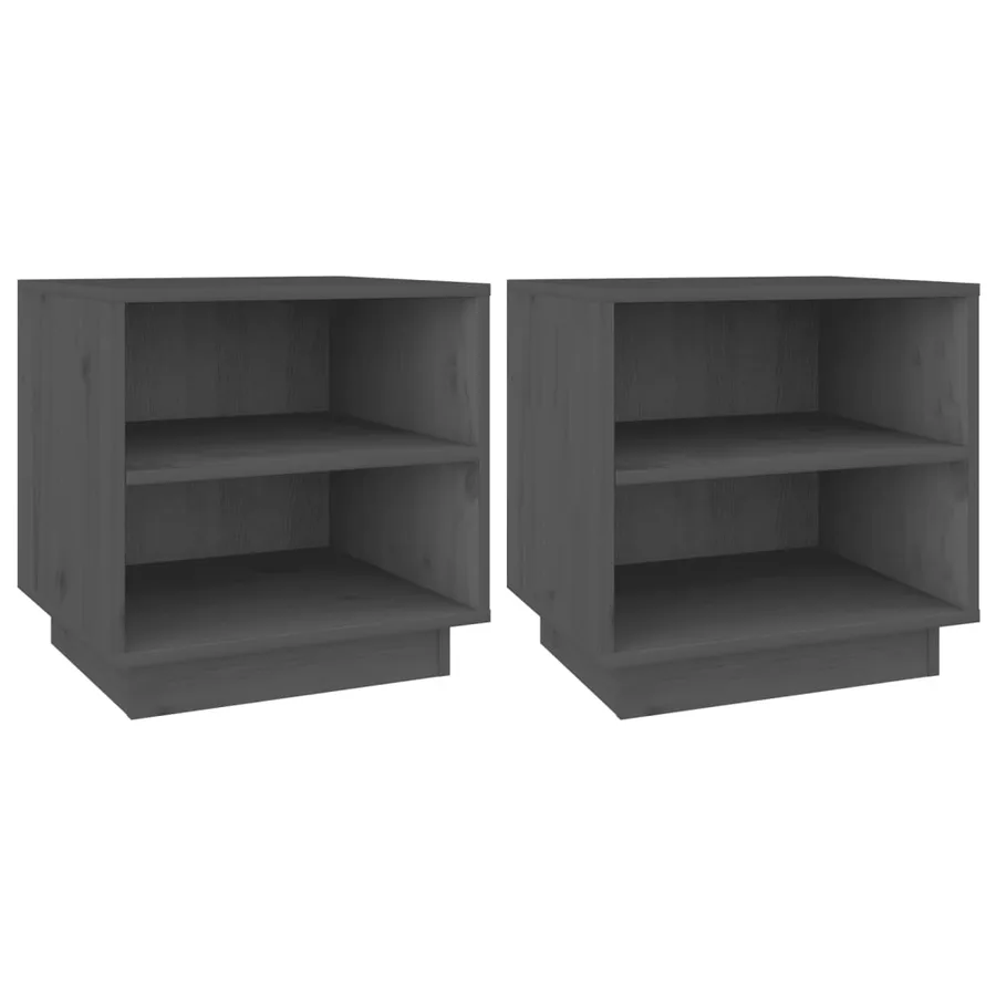 Tables de chevet 2 pcs Gris 40x34x40 cm Bois de pin solide - 2