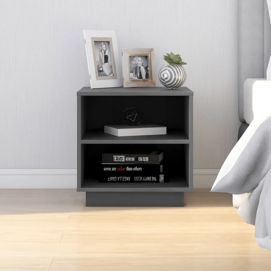 Tables de chevet 2 pcs Gris 40x34x40 cm Bois de pin solide - 3