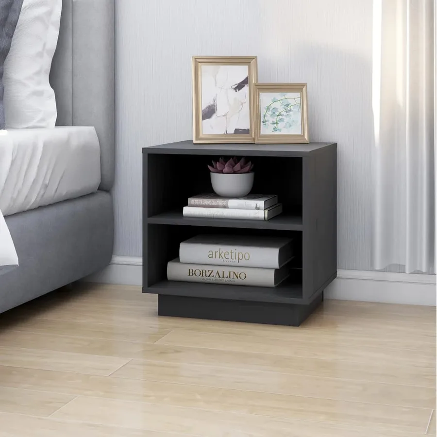 Tables de chevet 2 pcs Gris 40x34x40 cm Bois de pin solide - 4