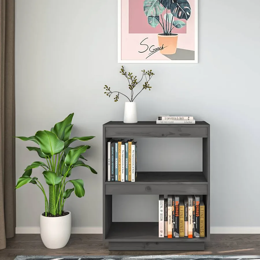 Bibliothèque Gris 60x35x71 cm Bois de pin massif - 3