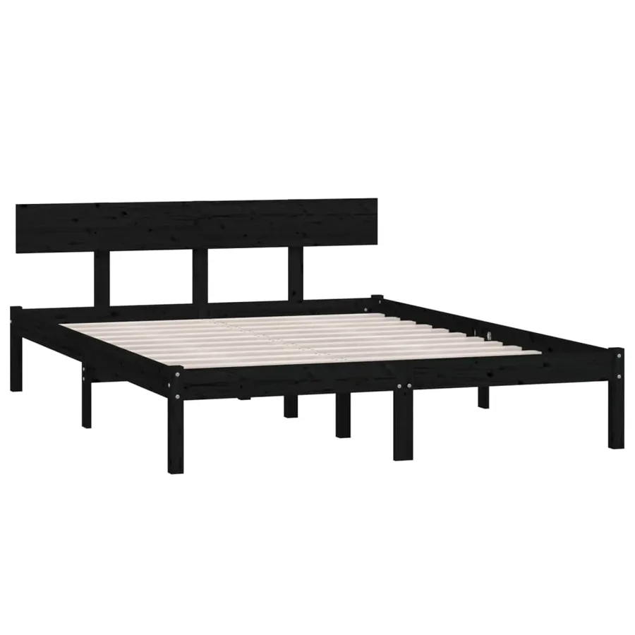 Cadre de lit sans matelas noir bois de pin massif - 3