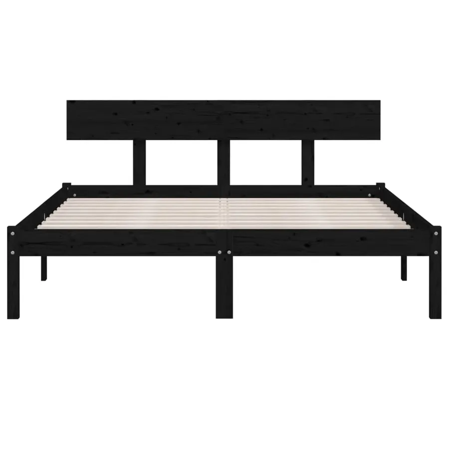 Cadre de lit sans matelas noir bois de pin massif - 4
