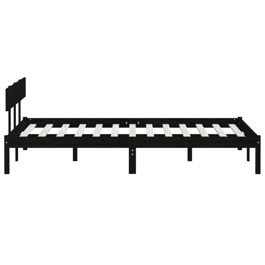 Cadre de lit sans matelas noir bois de pin massif - 5