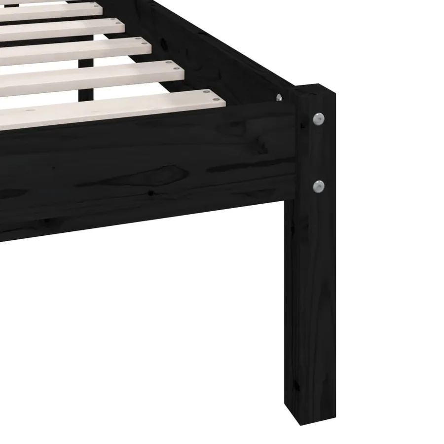 Cadre de lit sans matelas noir bois de pin massif - 7