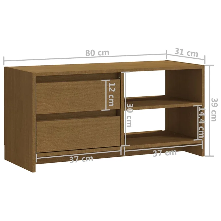 Meuble TV Marron miel 80x31x39 cm Bois de pin massif - 11