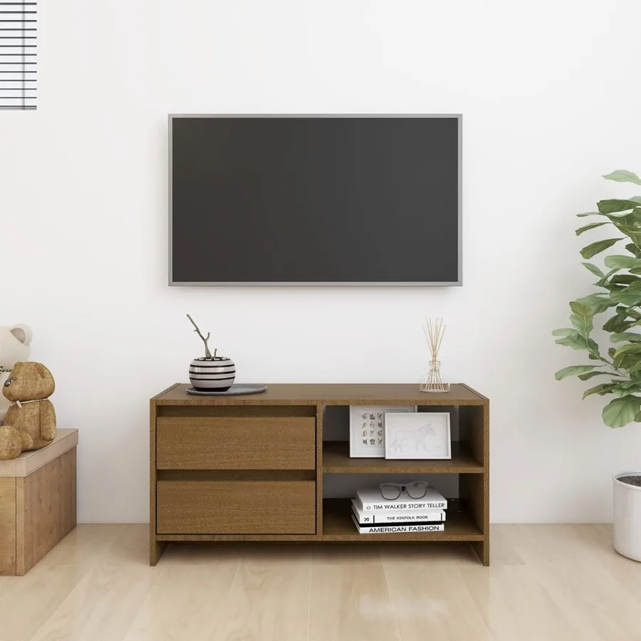 Meuble TV Marron miel 80x31x39 cm Bois de pin massif - 3