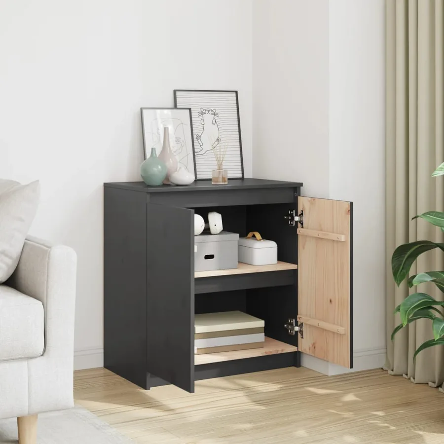 Armoire latérale gris 60x36x65 cm bois de pin massif - 3
