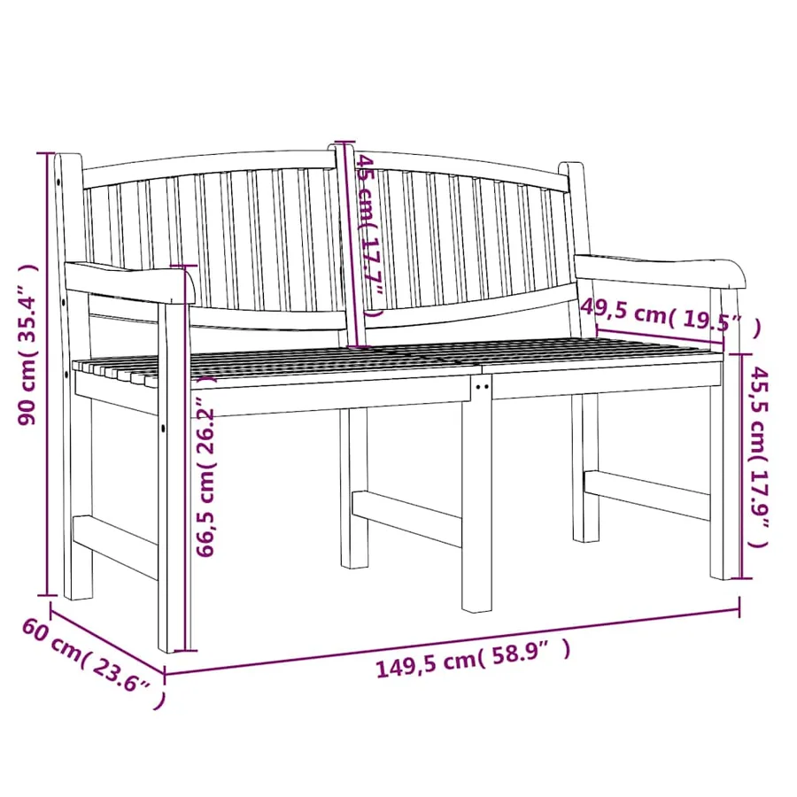 Banc de jardin 149,5x60x90 cm bois de teck solide - 6