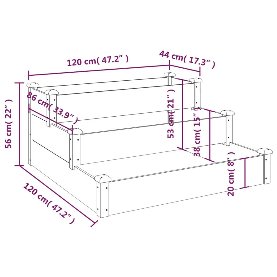 Lit surélevé de jardin gris 120x120x56 cm bois massif de sapin - 7