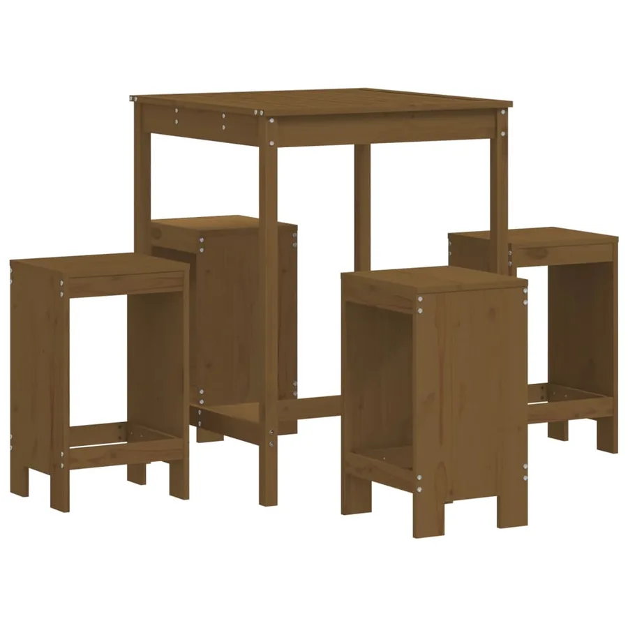 Ensemble de bar de jardin 5 pcs marron miel bois de pin massif - 2