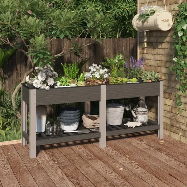 Lit surélevé de jardin avec étagère Gris 175x50x75 cm WPC