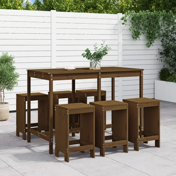 Ensemble de bar de jardin 7 pcs marron miel bois de pin massif