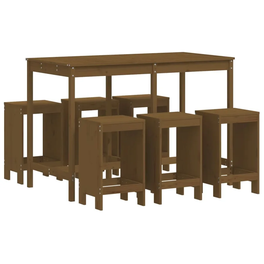 Ensemble de bar de jardin 7 pcs marron miel bois de pin massif - 2