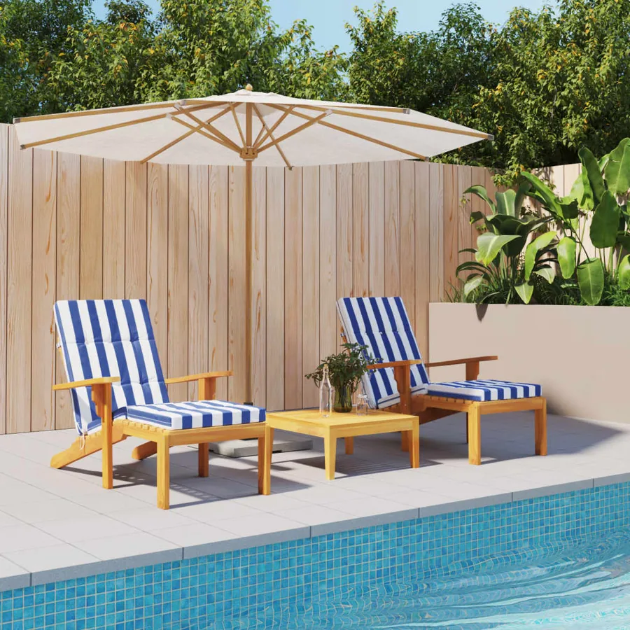 Coussins de chaise longue lot de 2 rayures bleu/blanc