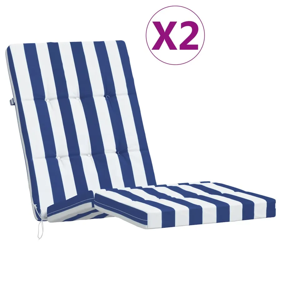 Coussins de chaise longue lot de 2 rayures bleu/blanc - 2