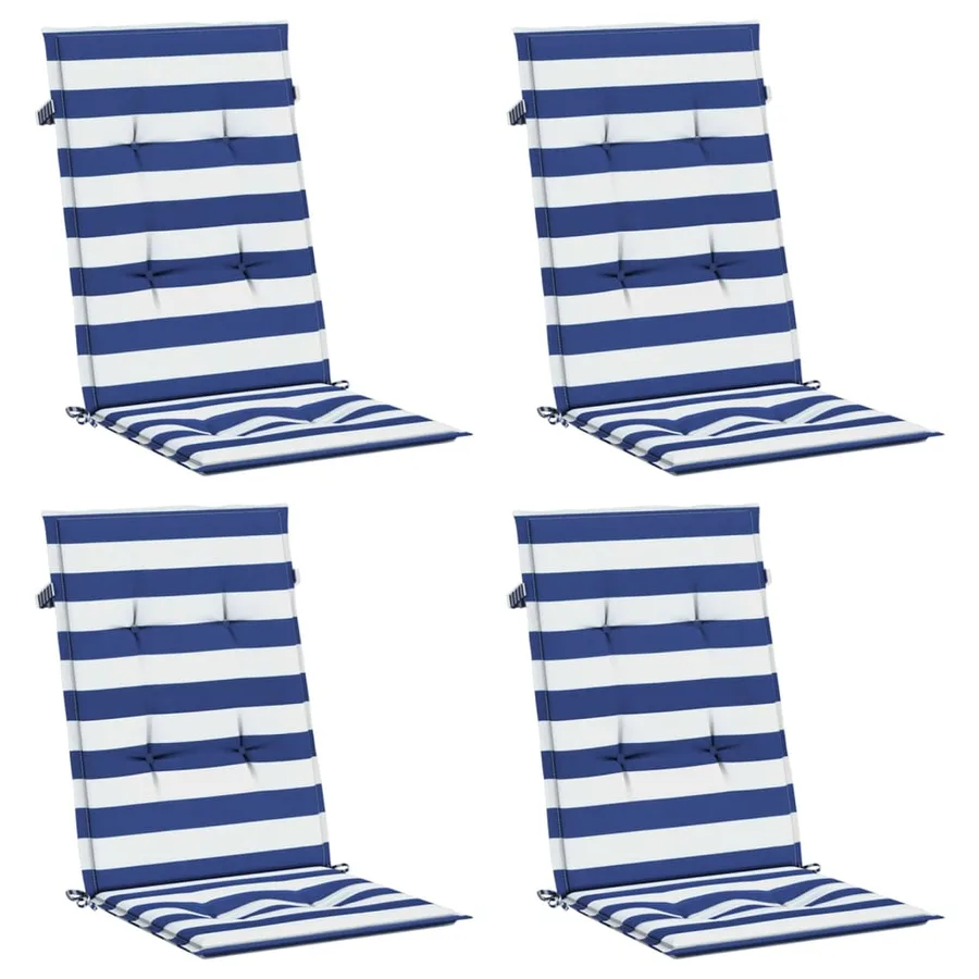 Coussins de chaise à dossier haut lot de 4 rayures bleu/blanc - 3