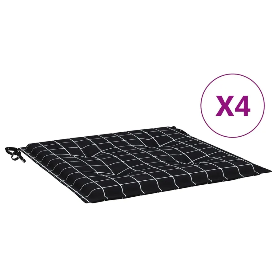 Coussins de chaise de jardin lot de 4 motif à carreaux noir - 2