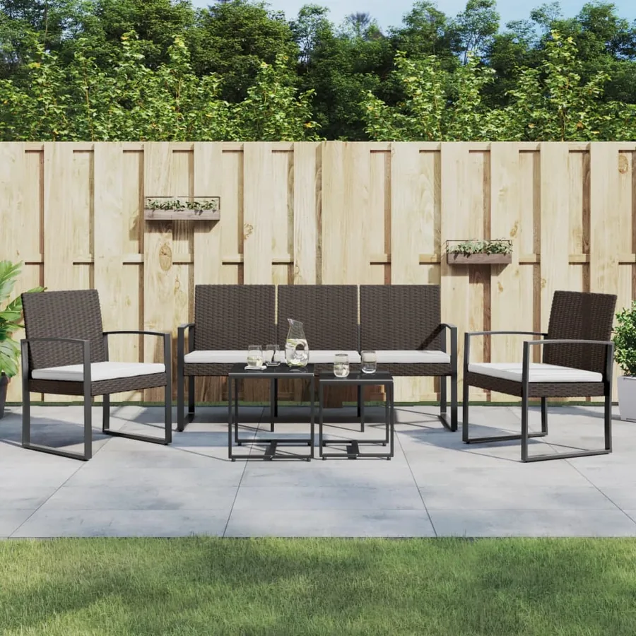 Ensemble à manger de jardin avec coussins 5 pcs marron rotin PP