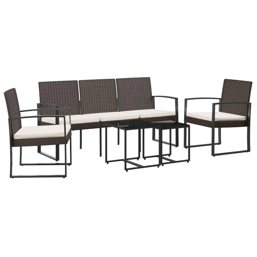 Ensemble à manger de jardin avec coussins 5 pcs marron rotin PP - 2