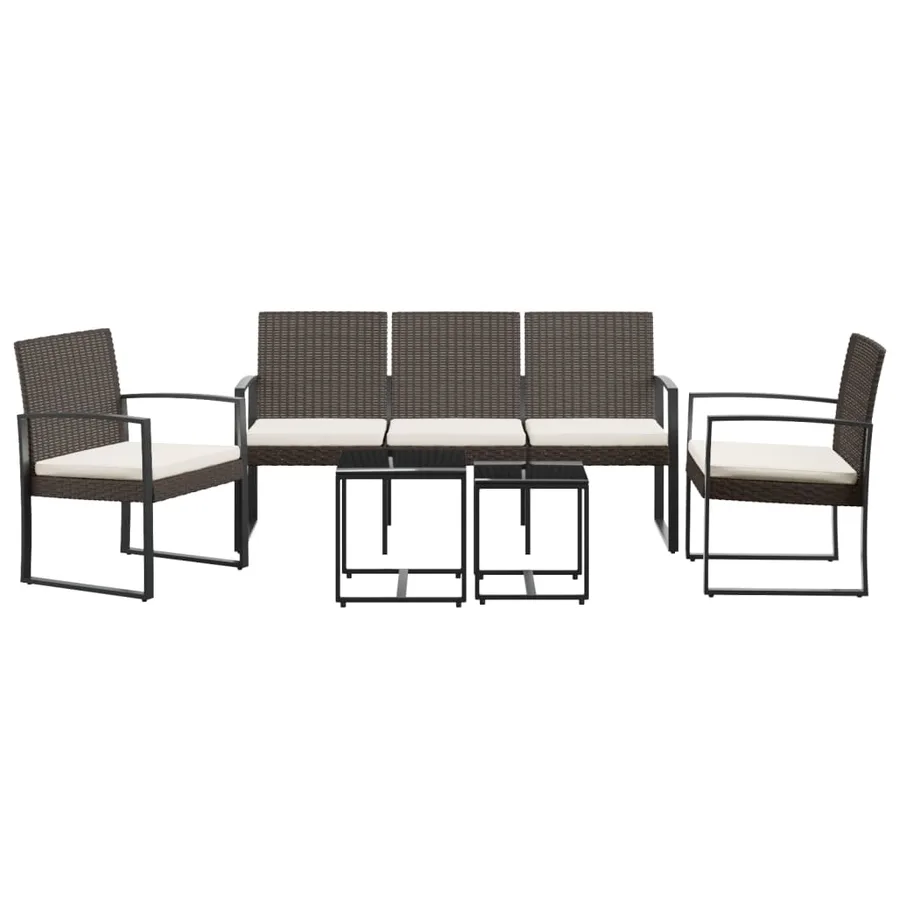 Ensemble à manger de jardin avec coussins 5 pcs marron rotin PP - 3