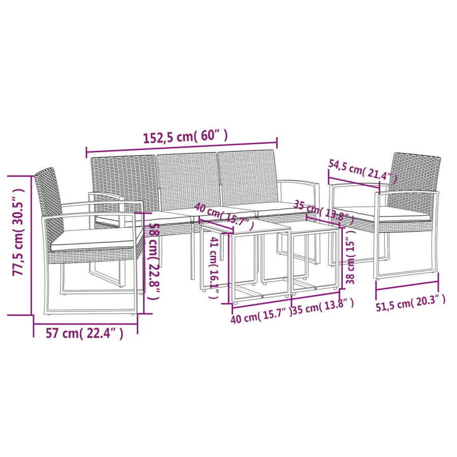 Ensemble à manger de jardin avec coussins 5 pcs marron rotin PP - 6