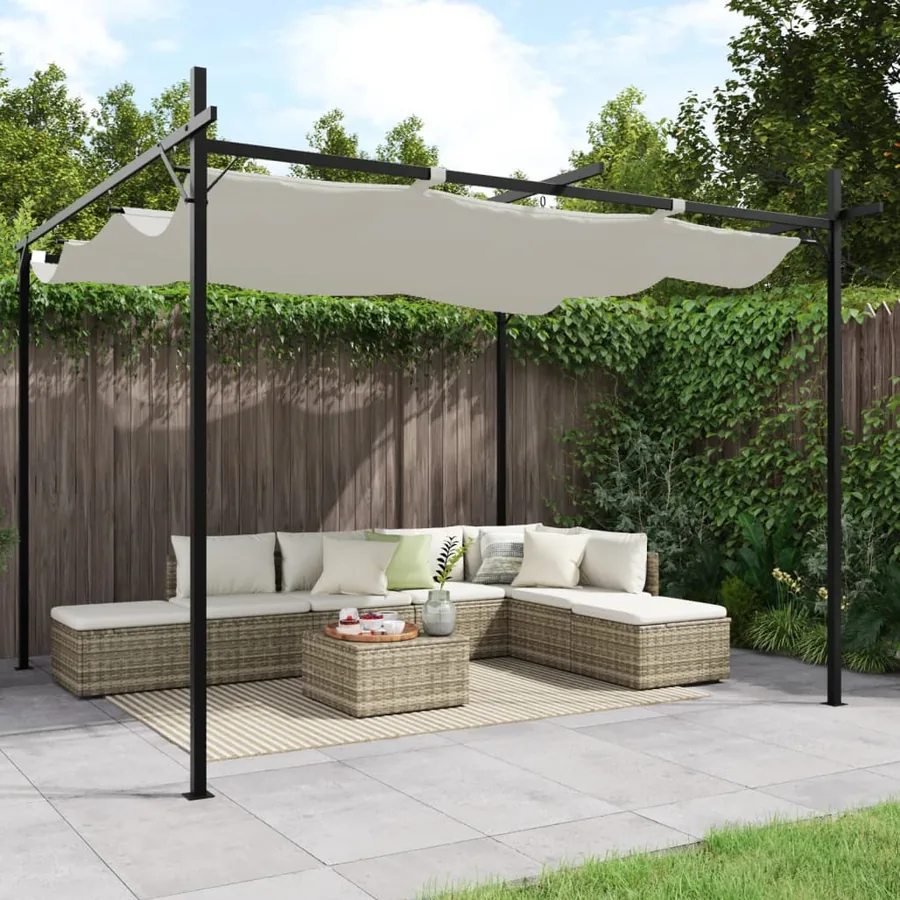 Pergola avec toit rétractable crème 295x292x230 cm
