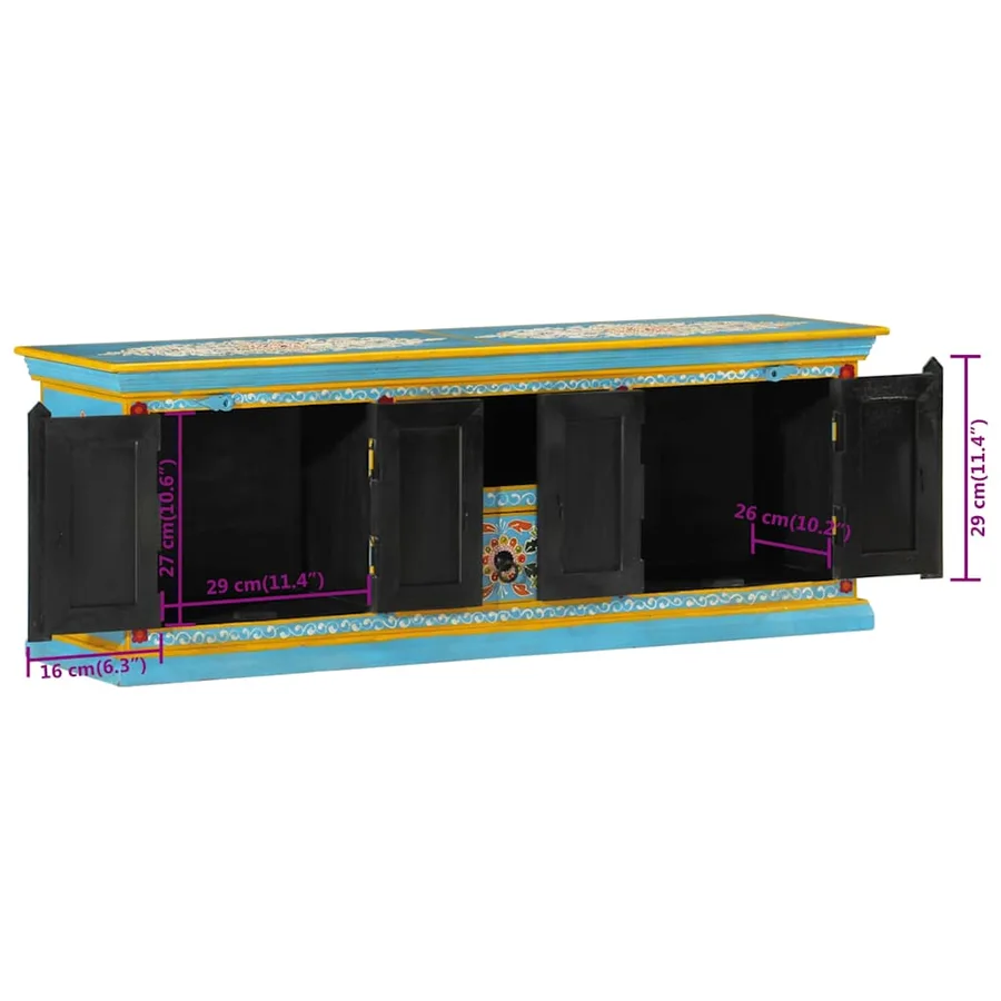 Meuble TV bleu 110x30x40 cm bois massif de manguier - 11