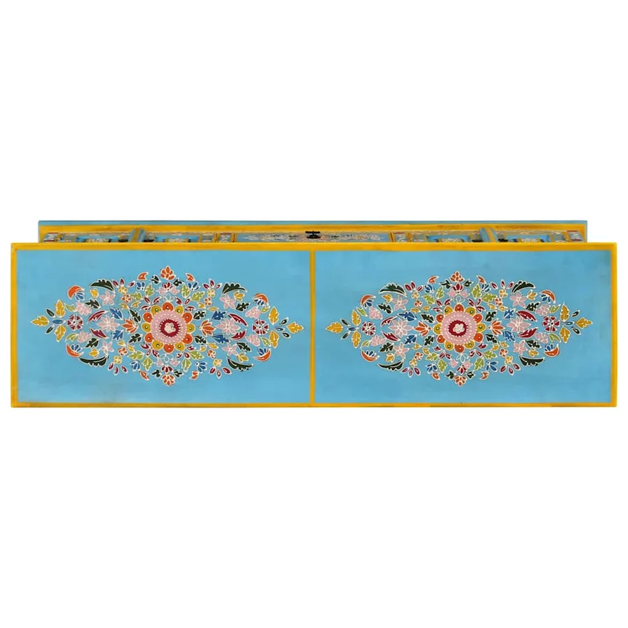 Meuble TV bleu 110x30x40 cm bois massif de manguier - 4