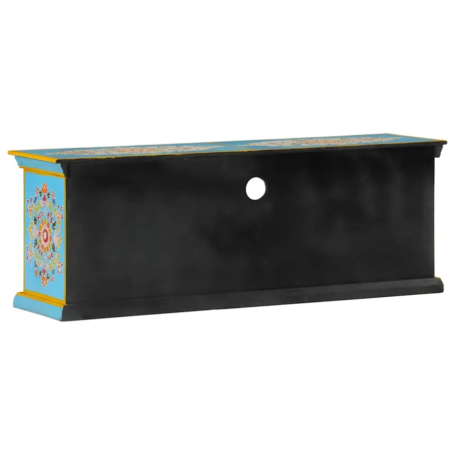 Meuble TV bleu 110x30x40 cm bois massif de manguier - 5