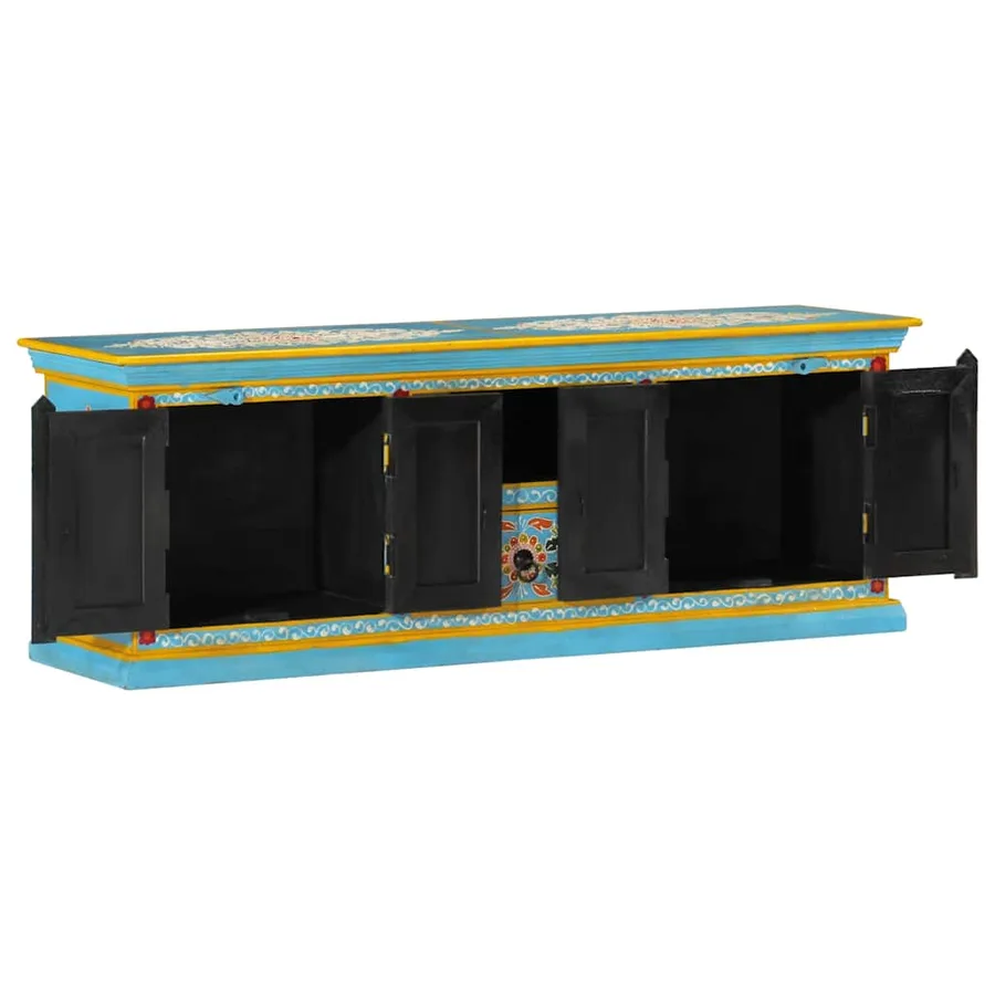 Meuble TV bleu 110x30x40 cm bois massif de manguier - 6