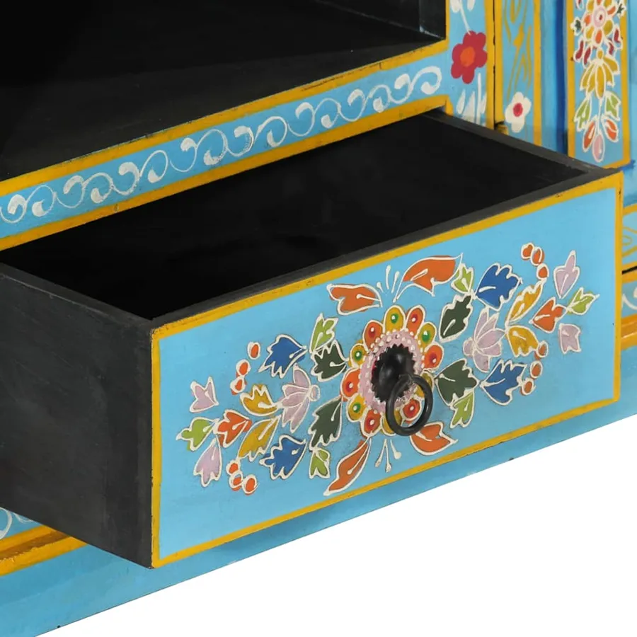 Meuble TV bleu 110x30x40 cm bois massif de manguier - 7