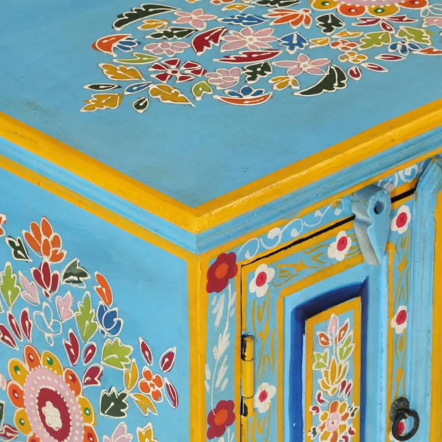 Meuble TV bleu 110x30x40 cm bois massif de manguier - 8