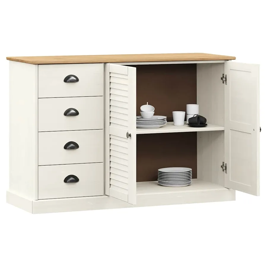 Buffet avec tiroirs VIGO 113x40x75 cm blanc bois massif de pin - 3