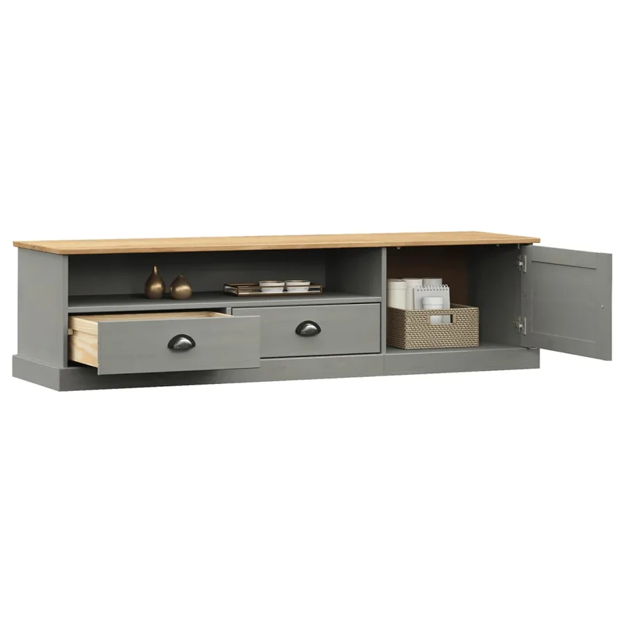 Meuble TV VIGO gris 156x40x40 cm bois massif de pin - 3