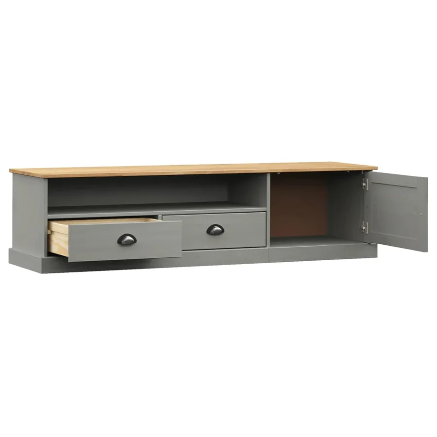 Meuble TV VIGO gris 156x40x40 cm bois massif de pin - 4