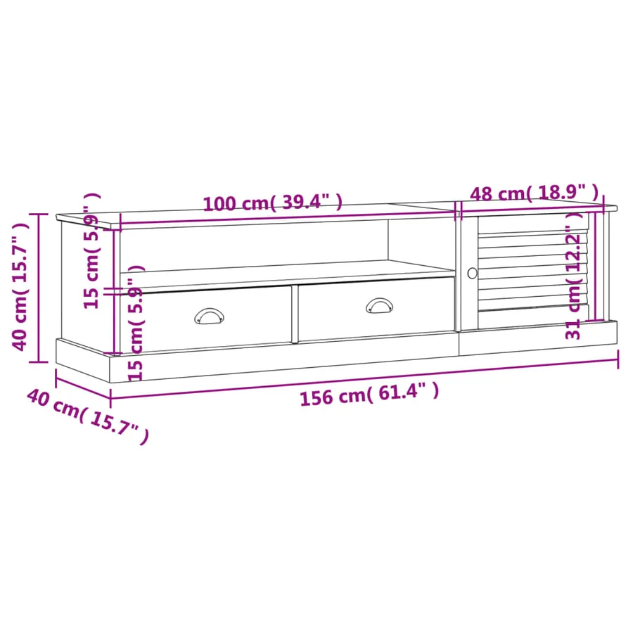 Meuble TV VIGO gris 156x40x40 cm bois massif de pin - 9