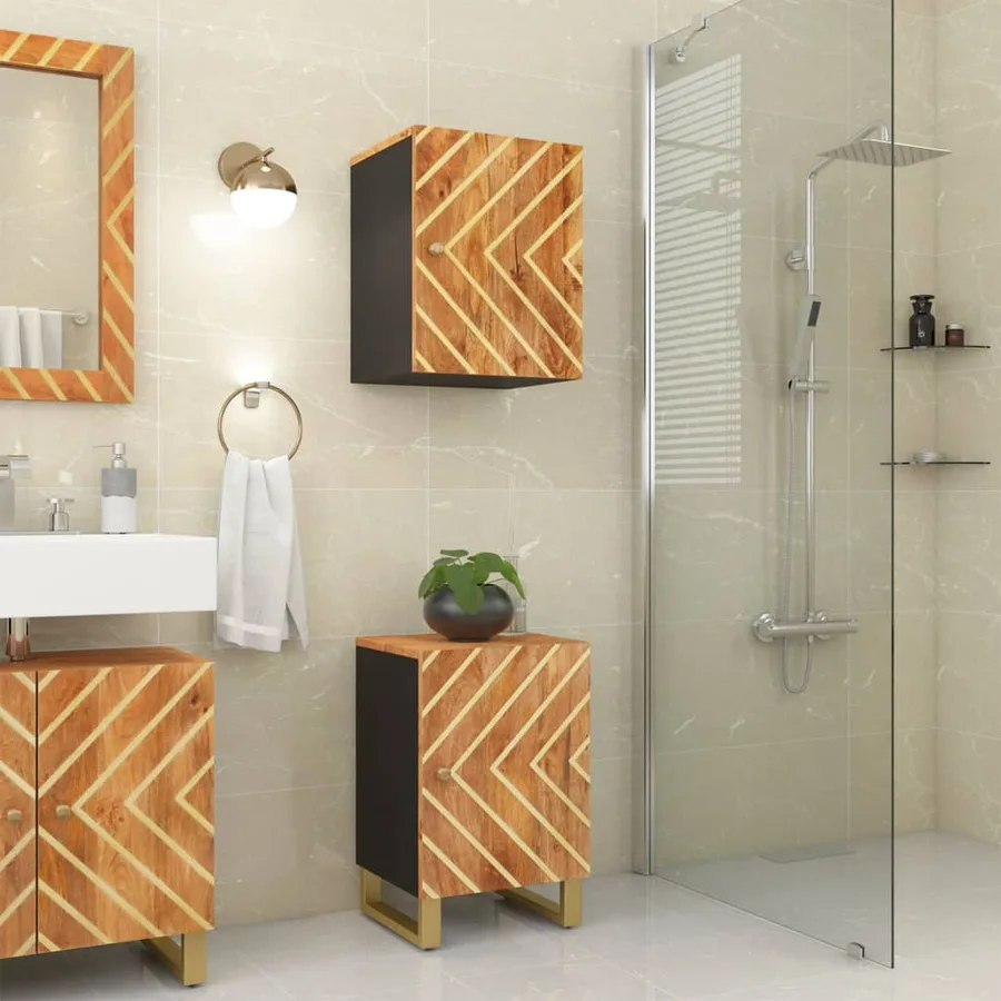 Armoire bain marron et noir 38x33,5x58 cm bois massif manguier - 2