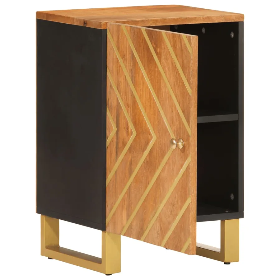 Armoire bain marron et noir 38x33,5x58 cm bois massif manguier - 3