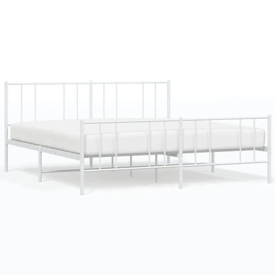 Cadre de lit métal sans matelas et pied de lit blanc 193x203 cm - 2