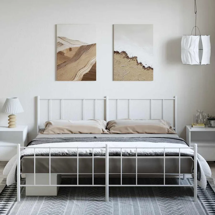 Cadre de lit métal sans matelas et pied de lit blanc 193x203 cm - 3