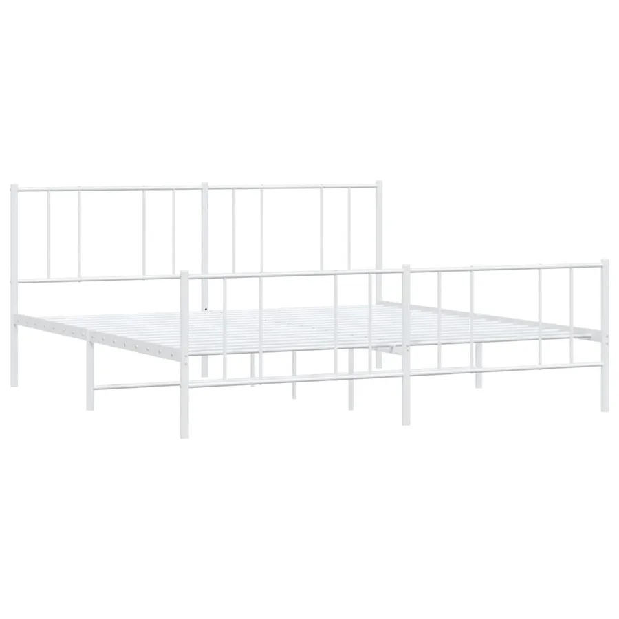 Cadre de lit métal sans matelas et pied de lit blanc 193x203 cm - 4