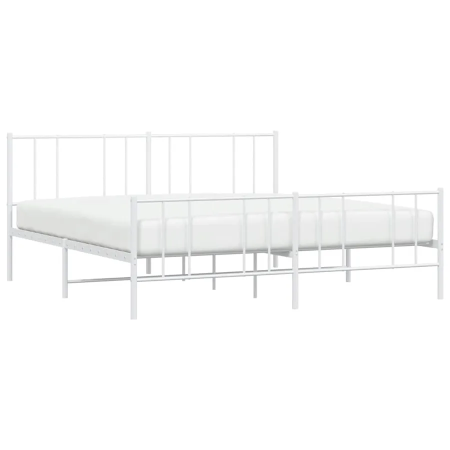 Cadre de lit métal sans matelas et pied de lit blanc 193x203 cm - 5