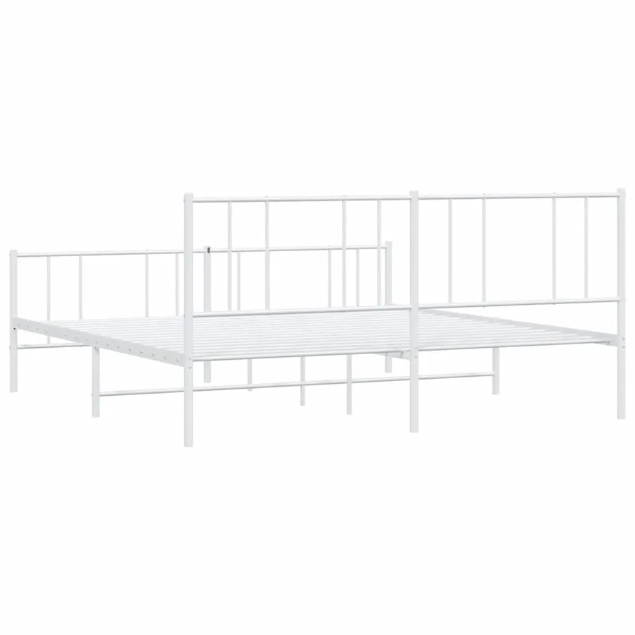 Cadre de lit métal sans matelas et pied de lit blanc 193x203 cm - 8