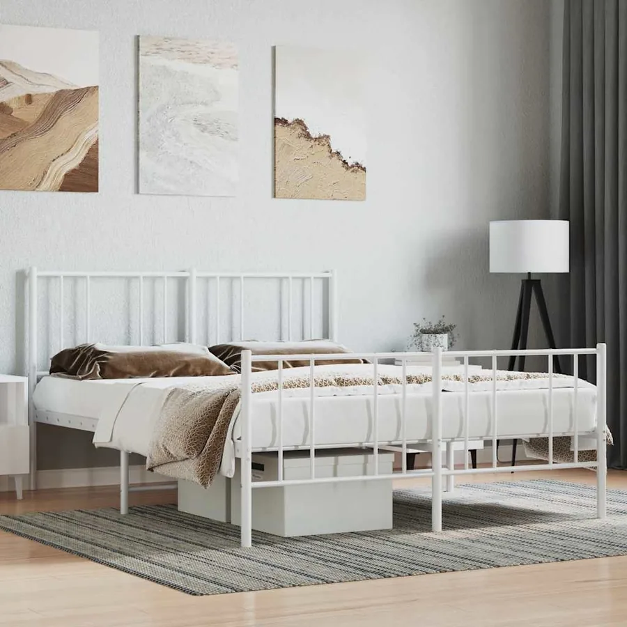 Cadre de lit métal sans matelas et pied de lit blanc 120x200 cm